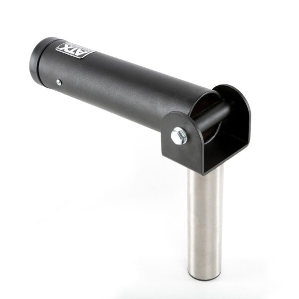 The ATX® Post Landmine is a black and silver metal rod holder with a cylindrical design, base mounting bracket, and a logo akin to landmine gym equipment labels. Ideal for boats or fishing setups.