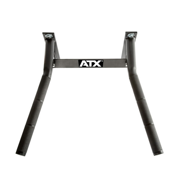 The ATX® Wall Mounted Dip Bars feature a sturdy metal frame with two padded grips, making it perfect for mounting on walls or ceilings. Designed for upper body workouts, it is ideal for those seeking versatile exercise options to strengthen their physique.