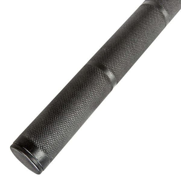 Close-up of a textured black cylinder or handle with a crisscross grip pattern, likely part of the ATX® Wall Mounted Dip Bars, featuring a slightly wider end cap against a plain white background.