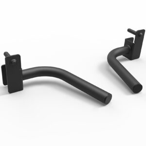 The ATX® 600 Dip Handles, featuring two black curved metal designs with mounting plates, are shown on a white background. Each handle has a slight angle and a small peg near the base.