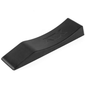 The ATX® Deadlift Wedge is a black rubber wedge with ATX embossed, featuring a curved design and flat base, perfect for securing heavy equipment or vehicles.