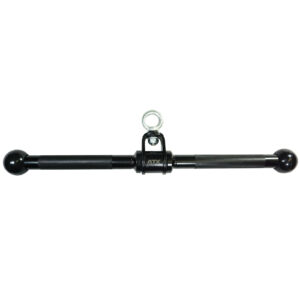 The ATX® Lat Bar Blackline is a sleek black pull-up accessory featuring textured grips and a central connector with an eyelet for easy attachment, perfect for strength training.