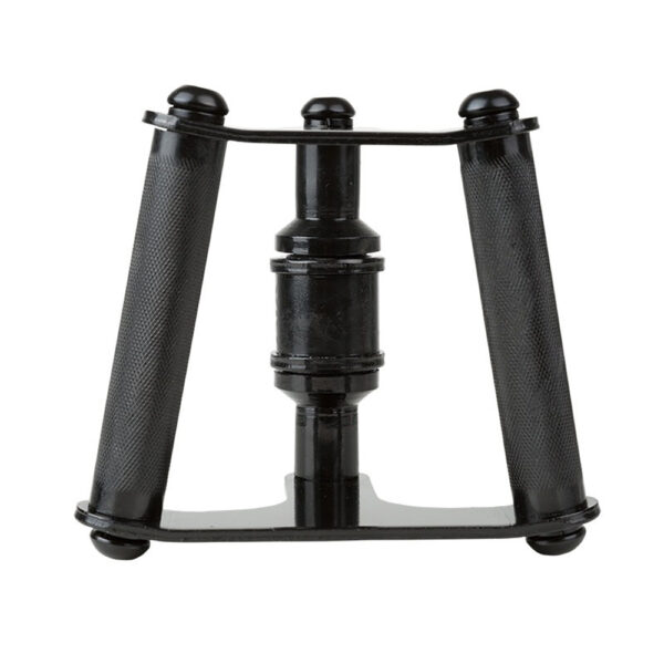 The ATX® Lat Bar Blackline handheld grip strengthener has black metal construction with dual textured cylindrical handles and a central resistance spring, designed to boost hand and finger strength through effective squeezing exercises.