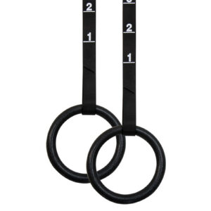 A pair of ATX® Plastic Gym Rings hang from adjustable black straps with white measurement markings, displaying numbers 1 and 2.