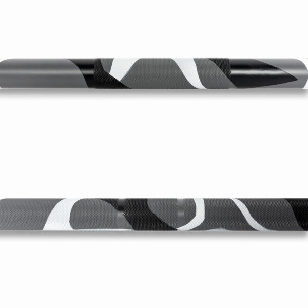 The ATX® Olympic Camo Power Bar features abstract-patterned designs in gray, black, and white on a white background with wavy and geometric shapes for a modern look.