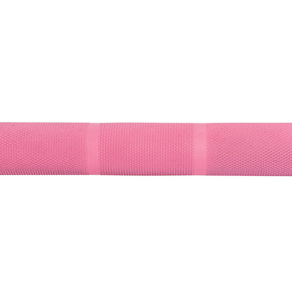 The ATX® Womens PINK 15kg Bar is shown horizontally against a plain white background, with its pink mesh texture and two evenly spaced vertical lines prominently visible.