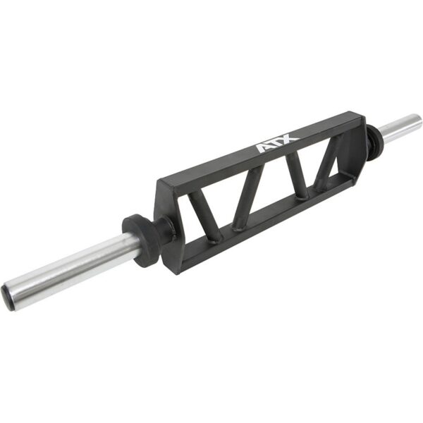 The ATX® Olympic Short Multi Grip Bar features a black rectangular handle with silver cylindrical grips on each end, perfect for strength training exercises. It is pictured against a white background.