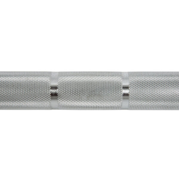 Close-up of an ATX® Olympic Bulls Bearing Bar with a silver knurled grip pattern against a white background.