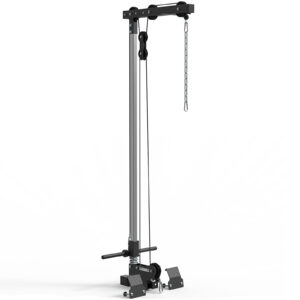The ATX® Lat Option 520 215cm is a tall, black pulley exercise machine featuring a robust frame with a top chain and lower handlebar for resistance training, set against a plain white background.