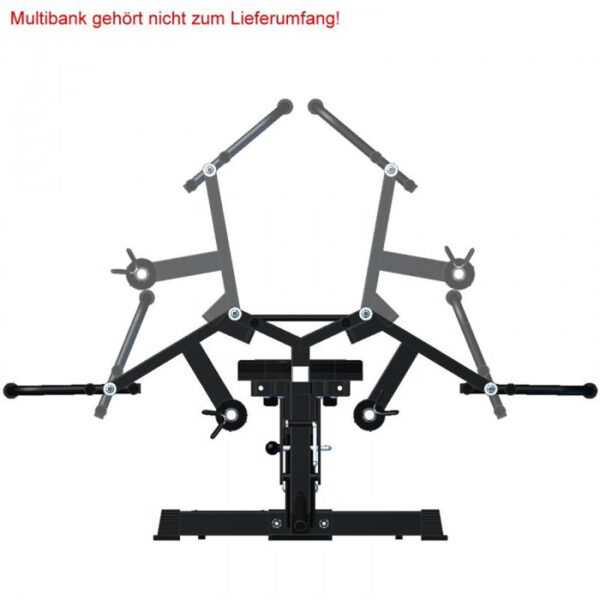 Illustration of the ATX® Ab Crunch Attachment with multiple adjustable arms. The German text Multibank gehört nicht zum Lieferumfang! indicates that the bench is not included.