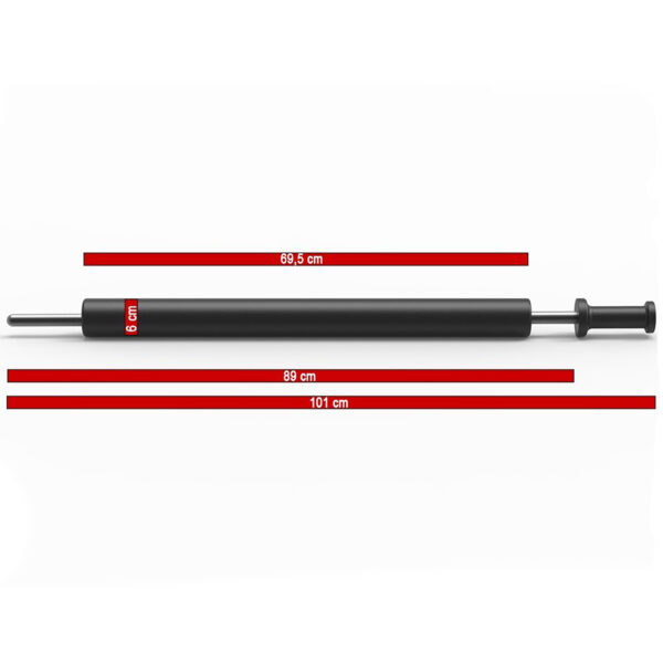 The ATX® Spotters Sabre 70cm is a telescopic black baton with a fully extended length of 101 cm, middle section at 89 cm, and the extended section measuring 69.5 cm, featuring a handle diameter of 6 cm.