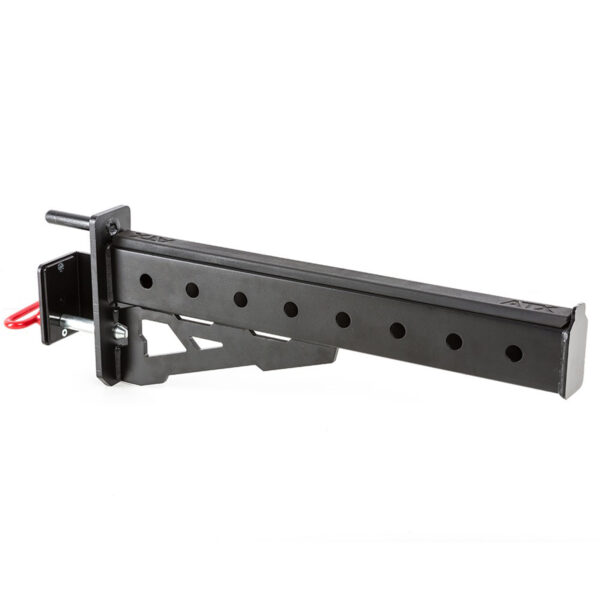 A set of black, heavy-duty ATX® Spotter Arms made from sturdy metal for support and utility purposes. These adjustable arms feature multiple holes and a locking pin, shown against a plain white background.