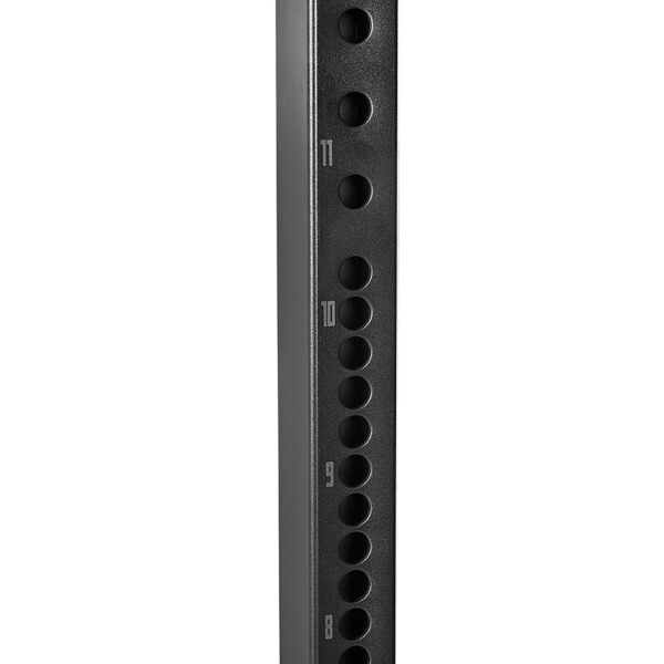 Close-up of the ATX® Squat Stands 650 SD, a black metal gym rack with numbered holes labeled 8 to 11 for adjusting equipment height or attachments.