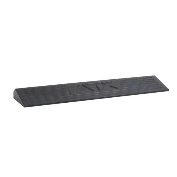 A black ATX rubber squat wedge block, shaped like a mat with a textured surface and the ATX logo embossed on top. The edges are sloped for optimal support, and the ridged surface ensures excellent grip during workouts.