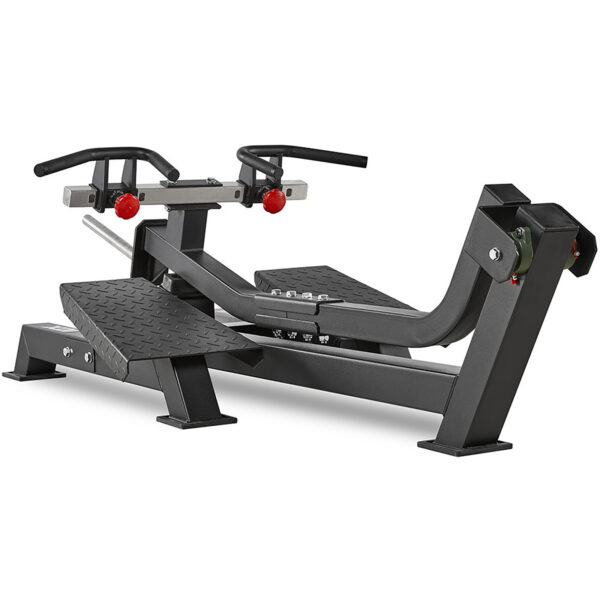 A sleek black rowing machine featuring foot platforms and handlebars, perfect for indoor use. This ATX model boasts a sturdy steel frame with adjustable resistance settings, making it an ideal t bar row machine for your home gym.