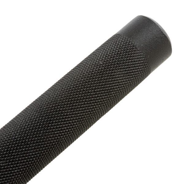 The ATX® Single Arm Row Barbell Handle features a textured black rod with a crosshatched pattern for improved grip, complemented by a seamless, rounded tip.