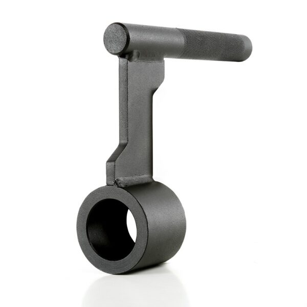 The ATX® Single Arm Row Barbell Handle is heavy-duty metal with a cylindrical bottom ring and textured top grip, used for loosening or tightening vehicle wheel hub nuts, and stands upright on a white surface.