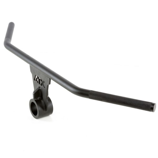 The Power Maxx 4ft Olympic Barbell Black ATX Wide Grip T Bar Row Handle attachment features two textured grip handles and a robust construction for landmine exercises.