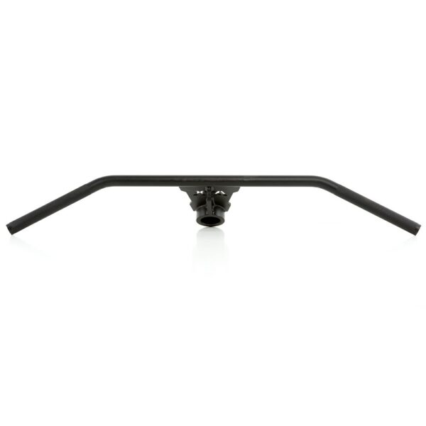 A Power Maxx 4ft Olympic Barbell is displayed on a white background. Featuring a central mounting bracket, the barbell showcases a simple design with slightly angled ends for an ergonomic grip.