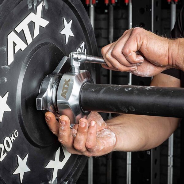 ATX-V-50-600 IPF Barbell Collars being locked