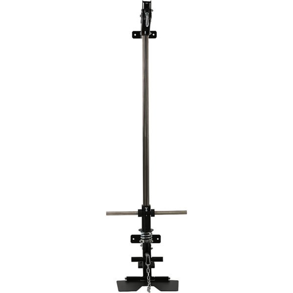 Image of an ATX® Wall Mounted Lat Pulldown showcasing a straight metal pole with black brackets. The setup features a T-shaped handle in the center, similar to a chin-up bar, with a chain hanging from the bottom.
