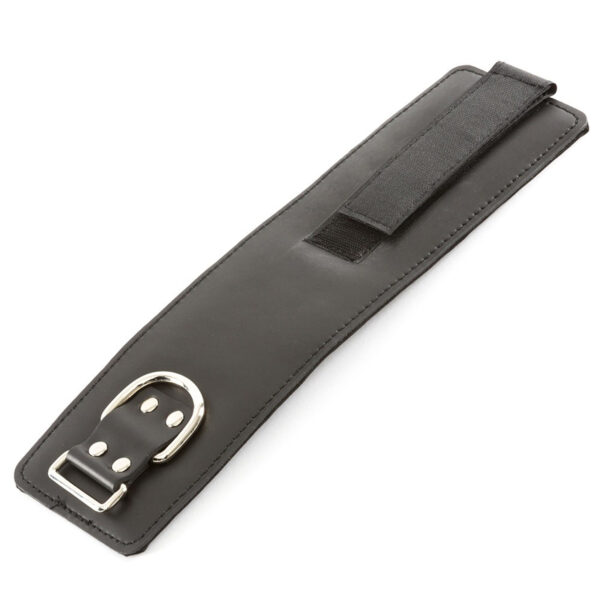 A PU leather Cable Machine Ankle Cuff with a silver buckle and Velcro fastening is displayed against a white background.