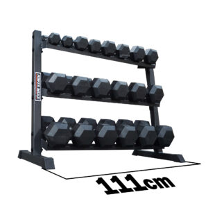 Power Maxx 2.5 kg - 25 kg Rubber Hex 10 Pair Dumbbell Set with Compact 3 Tier Rack