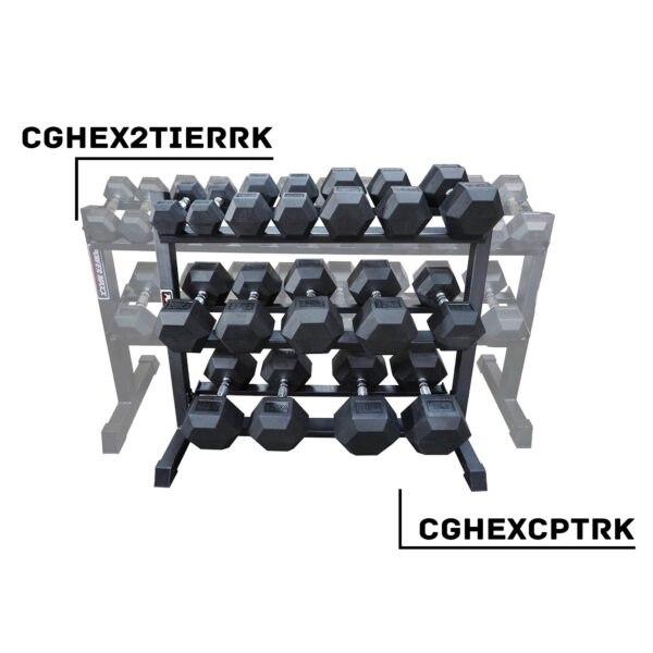 Power Maxx 2.5 kg - 25 kg Rubber Hex 10 Pair Dumbbell Set with Compact 3 Tier Rack - Image 4