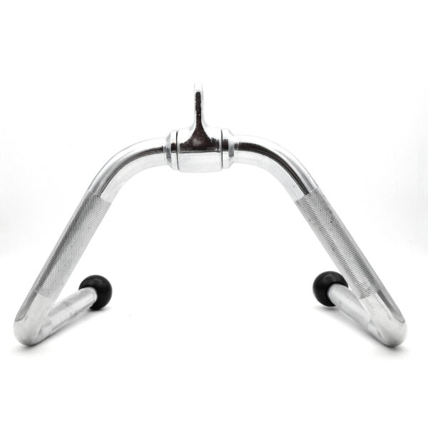 The Multi Purpose Exercise Bar, chrome-plated with rubber end caps, features a knurled grip and a central swivel attachment. It is photographed against a white background.
