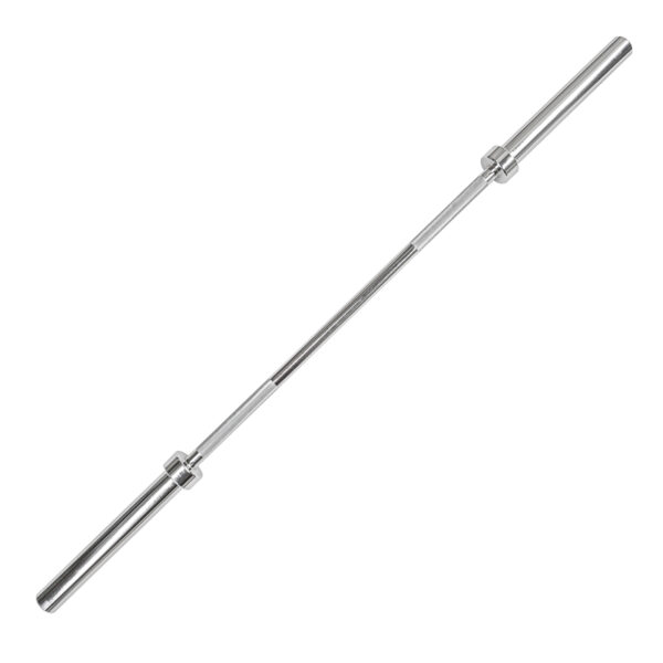 The Power Maxx Olympic Hip Thrust Barbell, featuring a long metallic design with smooth cylindrical ends, is displayed on a white background.