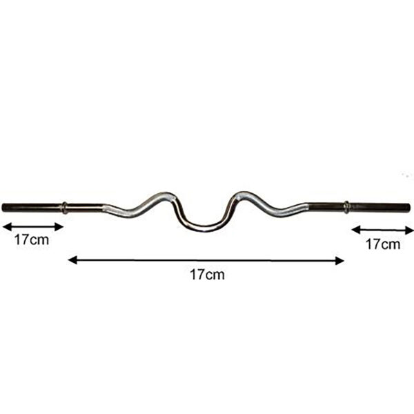 An image of the Standard Super Curl Bar in silver, showcasing its wavy design. The bar has ends measuring 17 cm each, with a 17 cm wide wavy central section.
