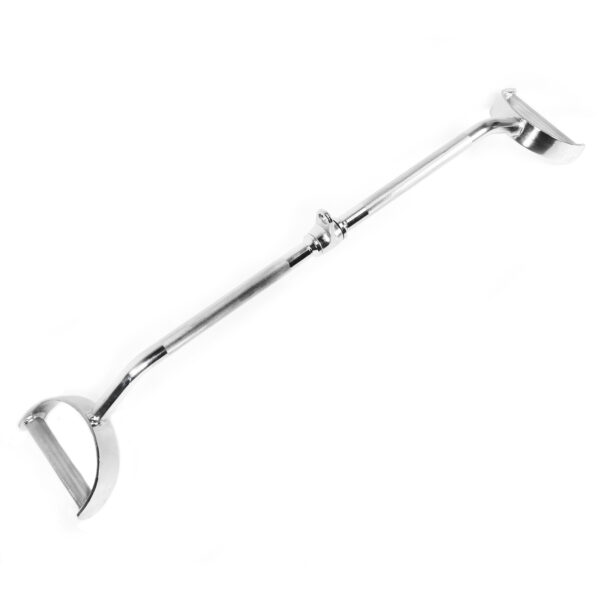 A silver metal Wide D Grip Pulldown Bar features two curved, scoop-like ends and a central screw mechanism, all set against a white background.