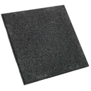 The GymFloor® RTS 50x50@20mm is a square, textured black rubber mat with a slightly raised surface, presented against a white background to highlight its thickness and rough texture.