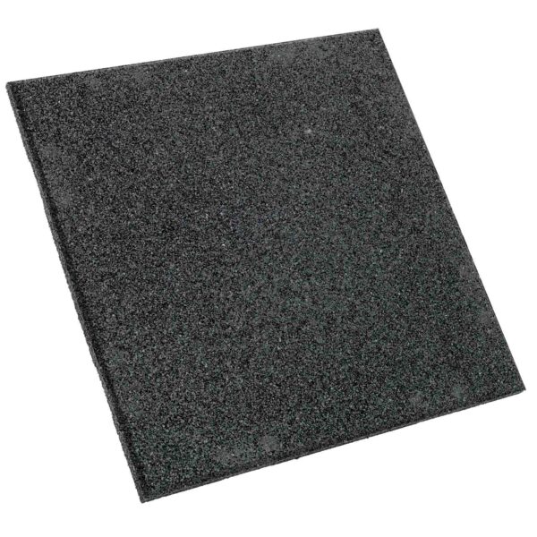 The GymFloor® RTS 50x50@20mm is a square, textured black rubber mat with a slightly raised surface, presented against a white background to highlight its thickness and rough texture.
