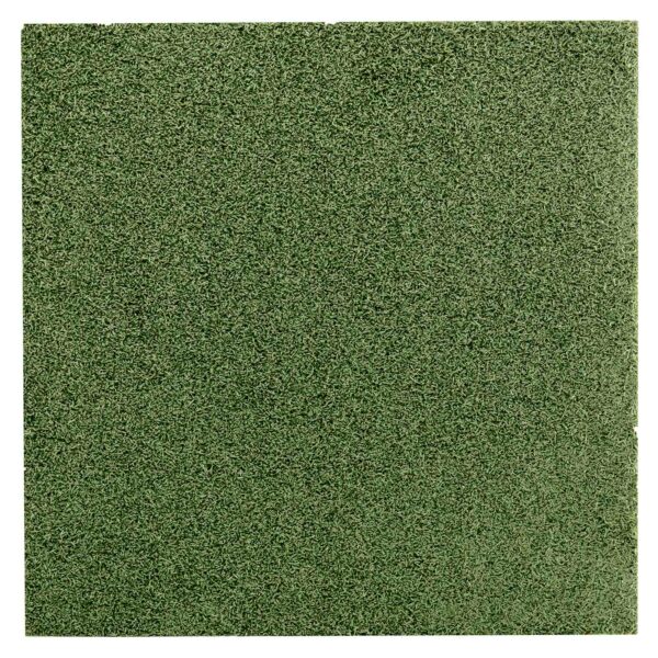 A close-up of GymFloor® RTS Turf 50x50@20mm highlights its fibrous, textured green surface, with a uniform color and turf-like appearance.