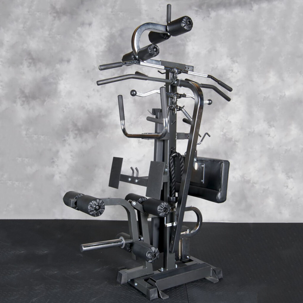 Ironmaster Super Bench Attachment stand decked out with all the attachments