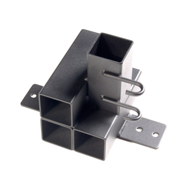 Ironmaster Ultimate Chin Up Attachment for IM2000, a black metal adapter featuring rectangular tubes and dual side plates with mounting holes, designed for versatile towing configurations.