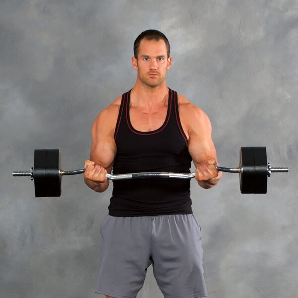 Man doing a bicep curl with an ez curl bar