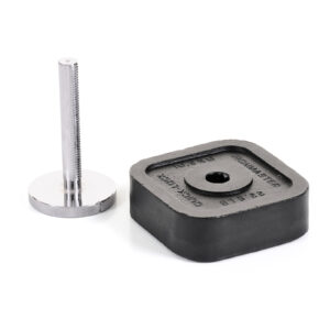 An 80lbs Kettlebell Weight Kit featuring a black, square-shaped kettlebell with a central hole sits next to a shiny silver metal rod with a round base, threaded section, and flat top on a plain white background.
