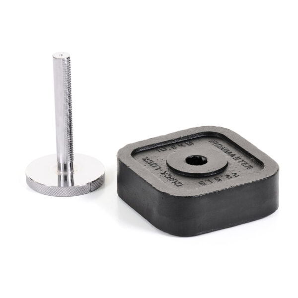An 80lbs Kettlebell Weight Kit featuring a black, square-shaped kettlebell with a central hole sits next to a shiny silver metal rod with a round base, threaded section, and flat top on a plain white background.