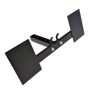 The Ironmaster Low Row Foot Plate features a metal hitch-mounted mud flaps guard with a rectangular frame and dual large square mud flaps, designed to shield vehicles from road debris and dirt.
