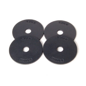 Four black weight plates, each labeled 1.25 LB, are arranged in a square pattern on a white backdrop, enhancing the sleek Ironmaster Heavy Handle Kit design.