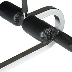 Close-up of Ironmaster Crunch Attachment Roller Covers, featuring black padded cushions and a chrome metal frame for stability and support during exercises.