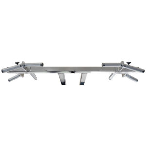 The Ironmaster Ultimate Chin Up Attachment for IM2000 is a silver, metallic, wall-mounted pull-up bar featuring multiple ergonomic handles angled in different directions to provide various grip options for diverse exercises.