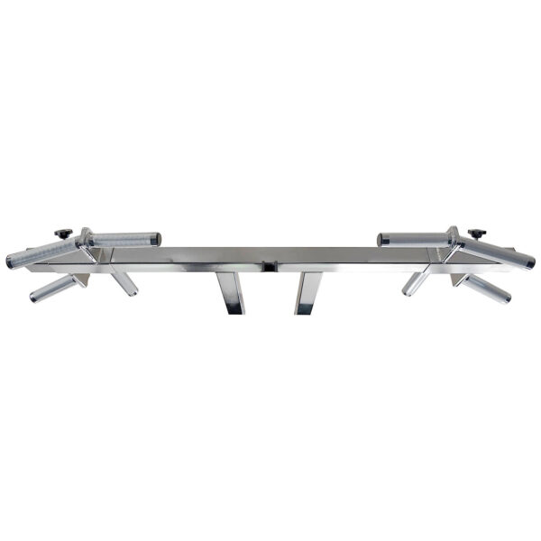The Ironmaster Ultimate Chin Up Attachment for IM2000 is a silver, metallic, wall-mounted pull-up bar featuring multiple ergonomic handles angled in different directions to provide various grip options for diverse exercises.