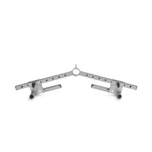 The Ironmaster Ultimate Row Handle is a silver, Y-shaped adjustable lifting attachment with two perpendicular grip handles. It features multiple adjustability holes and a central circular connector for attaching to larger apparatus.