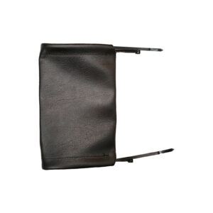 An Ironmaster Vinyl Cover measuring 3x6, in a rectangular black leather design with two straps on one side, set against a white background.