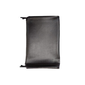A black Ironmaster Vinyl Cover 4x7 with a sleek, minimalist design is laid flat against a white background, appearing closed and highlighting its smooth texture and simple stitching.