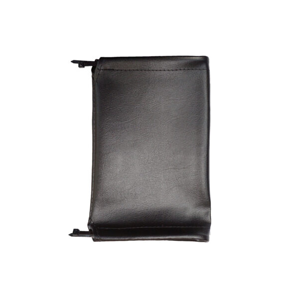 A black Ironmaster Vinyl Cover 4x7 with a sleek, minimalist design is laid flat against a white background, appearing closed and highlighting its smooth texture and simple stitching.