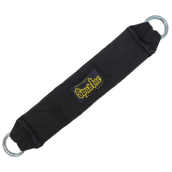 The Spud Inc Heavy Duty Ankle Cuff is a black padded handle with metal rings at both ends, resembling an ankle cuff. It features a yellow Sundaze logo patch in the center.